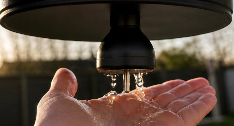 The Rinse outdoor camping hand wash tap in use